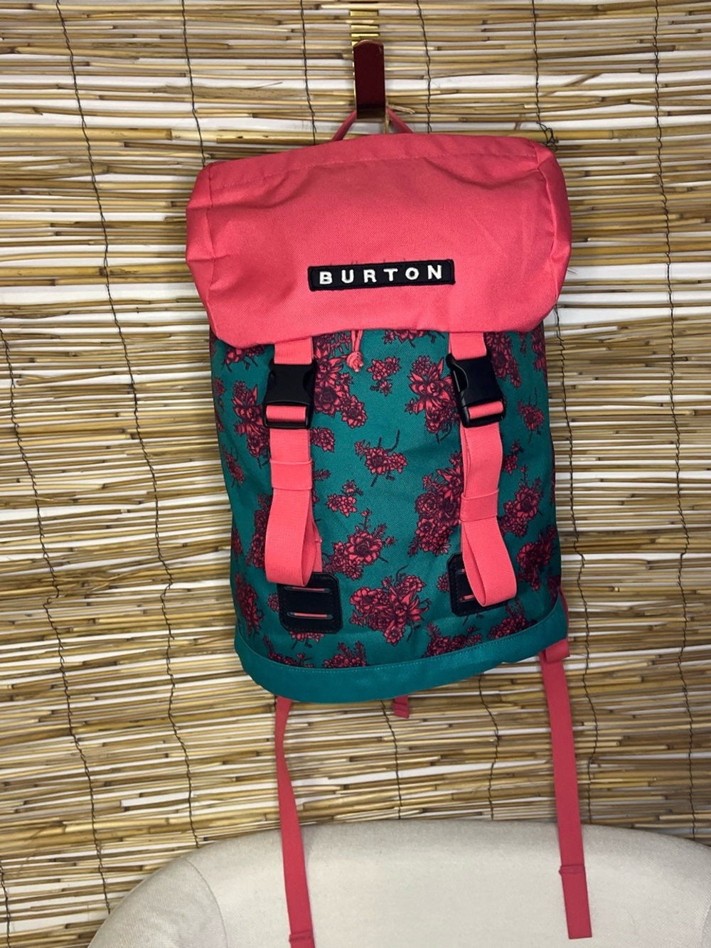 Burton Coral Pink & Teal Floral Roll-Top Backpack